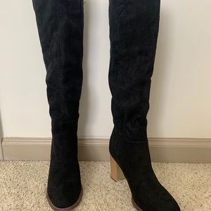Black Faux Suede Slouch Boots - Size 9